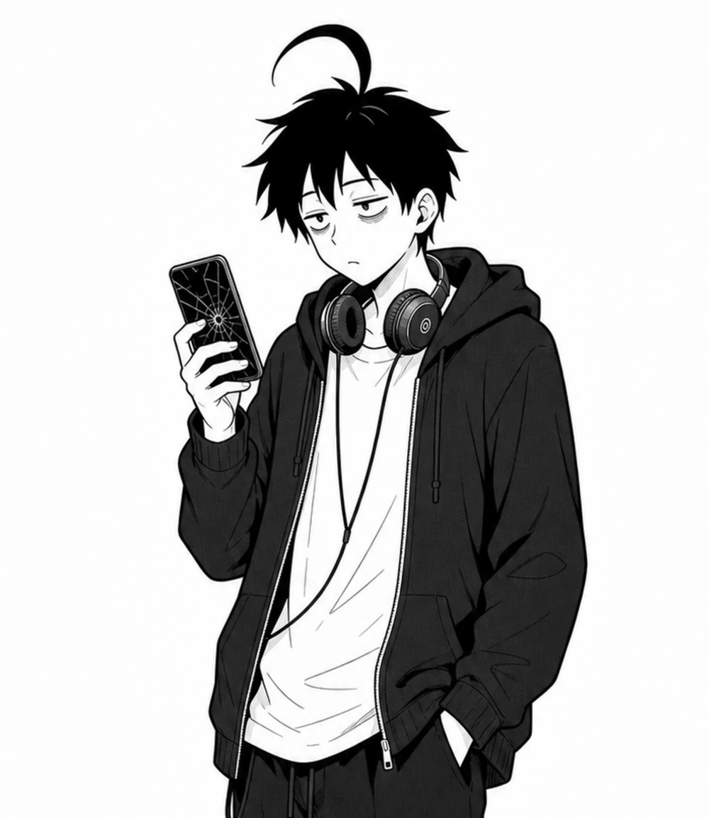 割れたスマホを持つ持ち主
