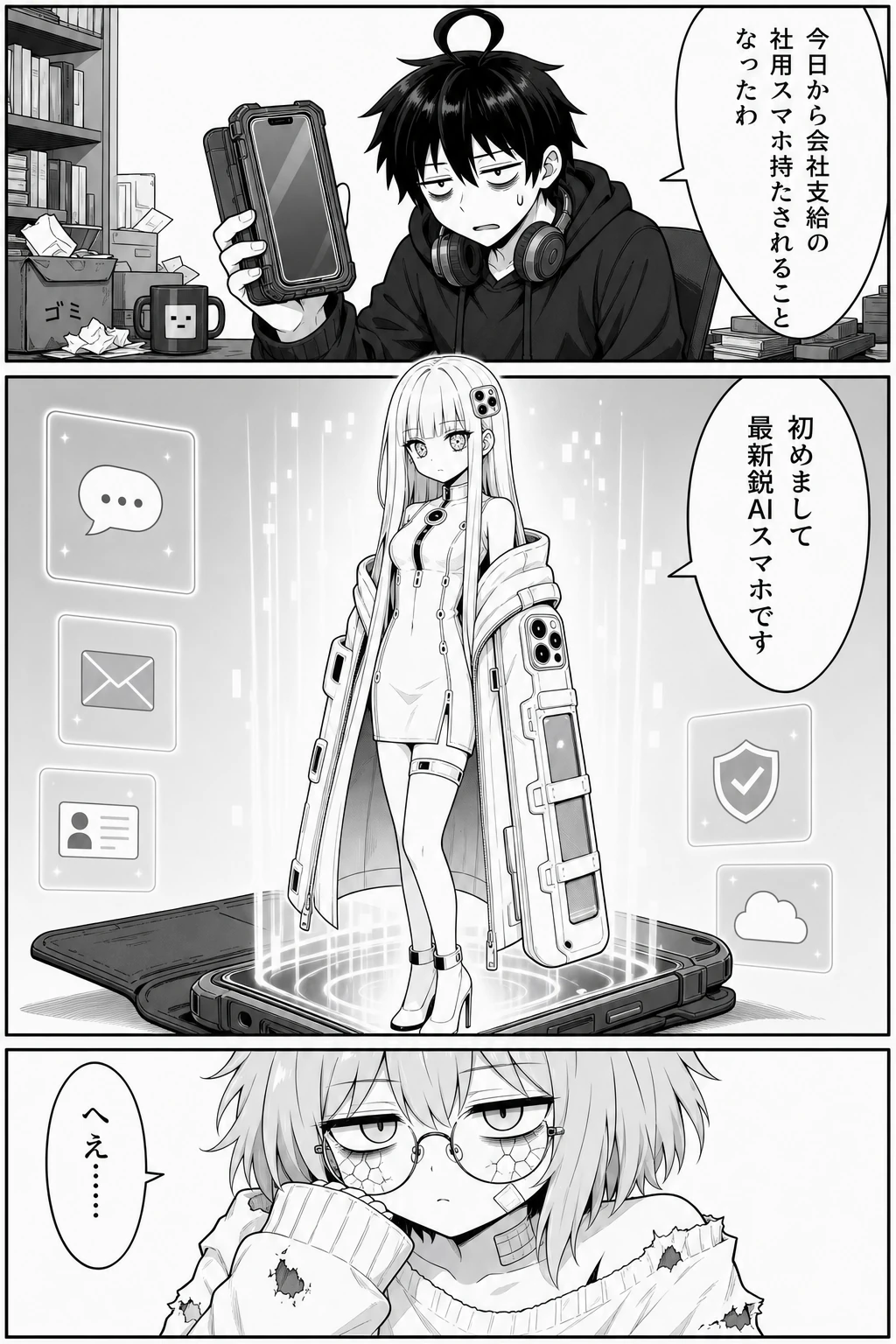 バキスマちゃん 第2話 会社支給の最新AIスマホが来た日 1ページ