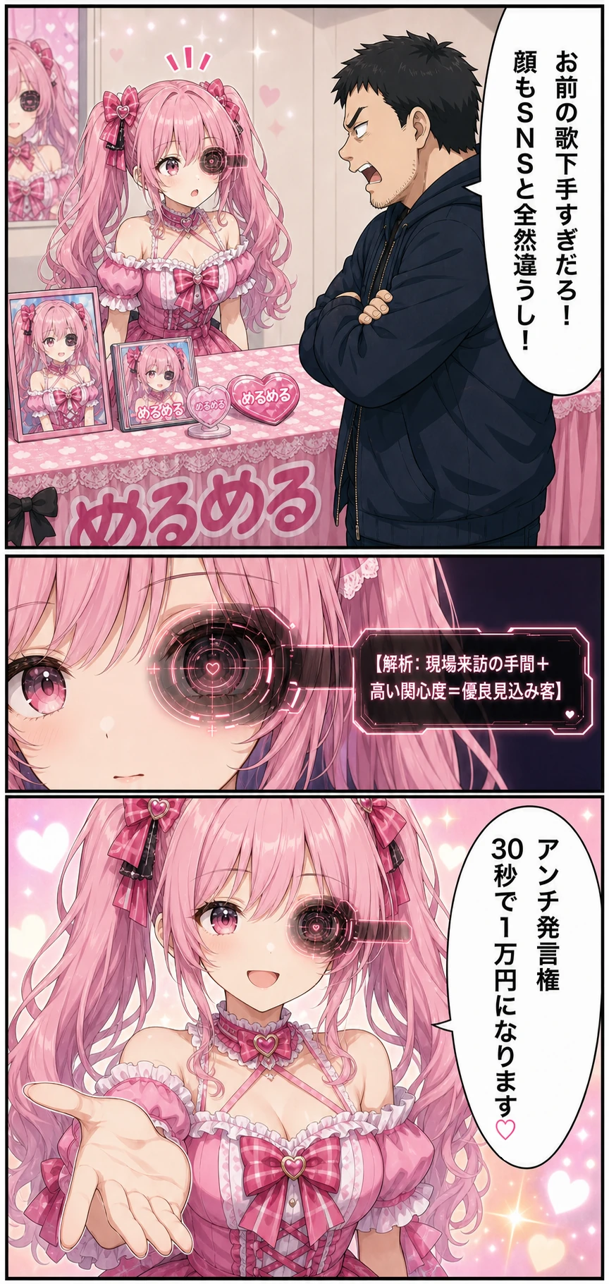 めるめる 第8話 文句を言いに来たアンチと笑顔のめるめる 1ページ